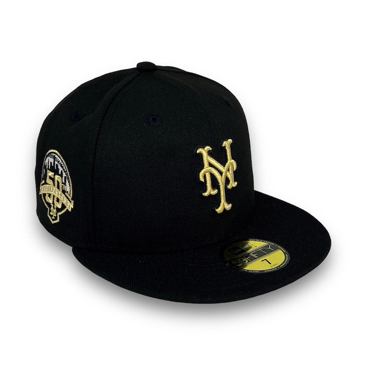 NY Mets 50th Anniversary New Era 59FIFTY Black Hat Gold bottom – USA CAP  KING