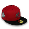 Yankees 99 WS 59FIFTY New Era Pinot Red & Black Camo Fitted Hat Snow Grey UV