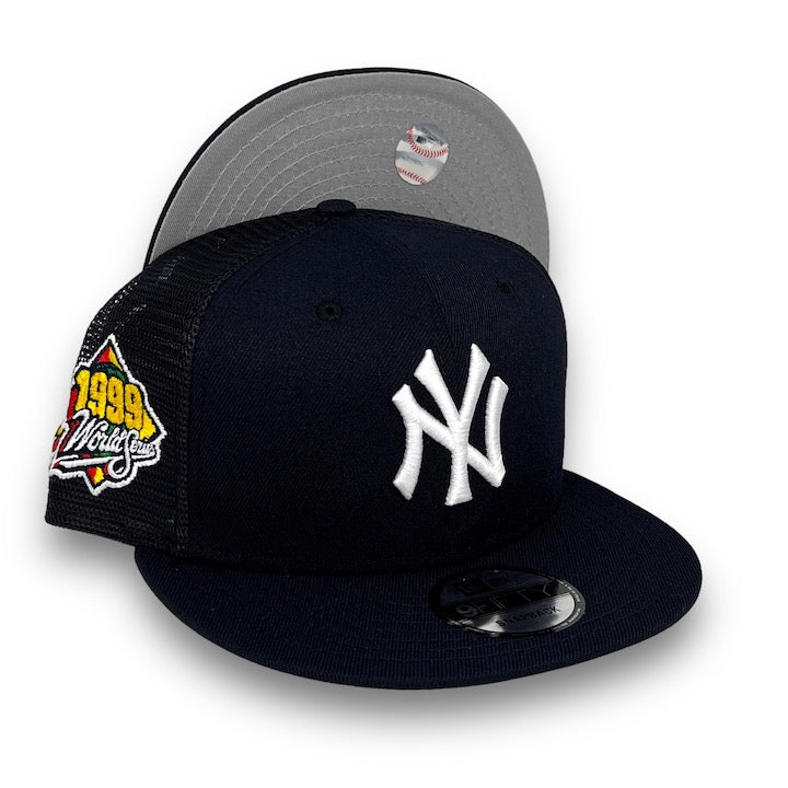 Navy Blue Trucker New York Yankees Green Bottom 1999 World Series Side Patch New Era Snapback