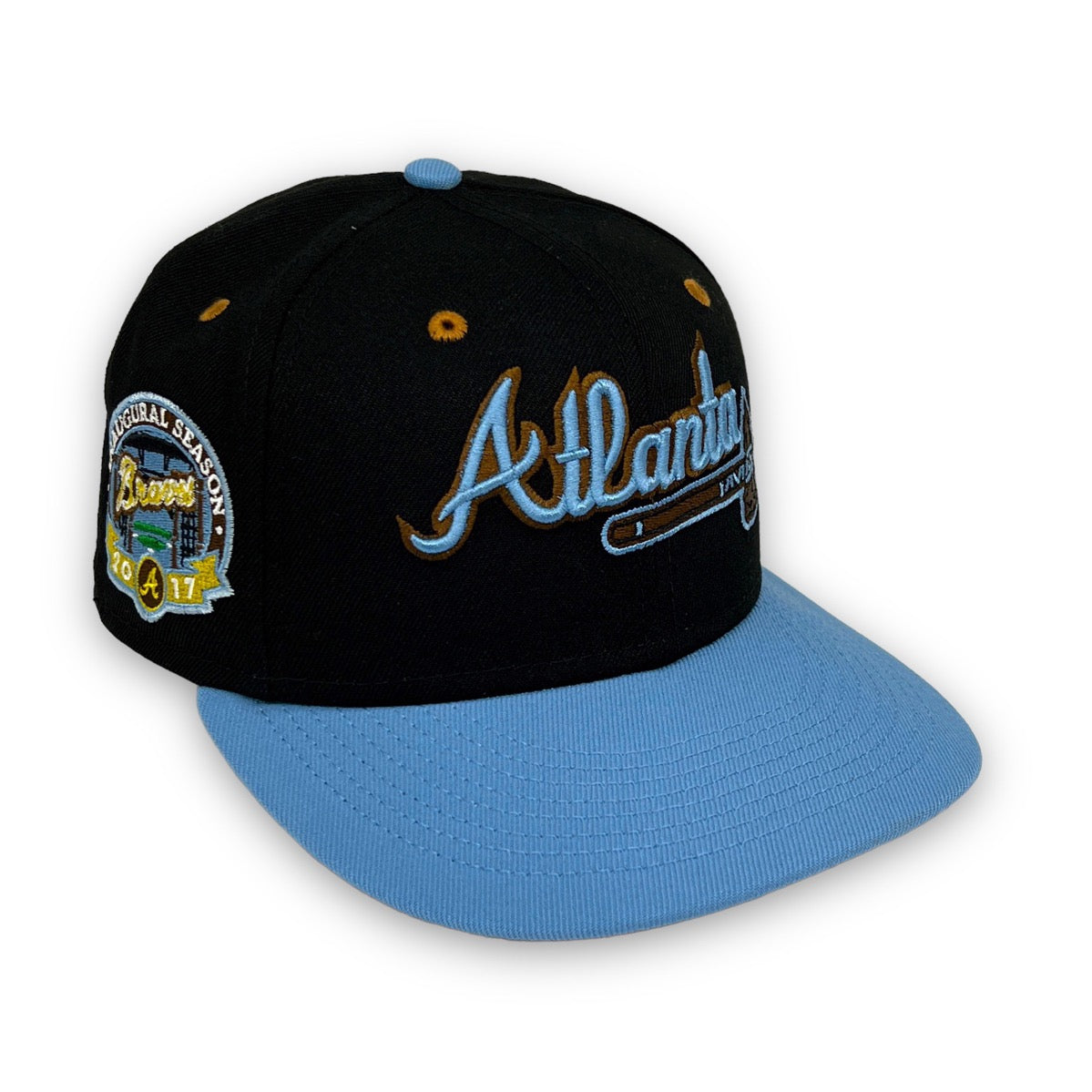 Braves 17 I.S. New Era 59FIFTY Black & Blue Hat Brown Bottom – USA CAP KING