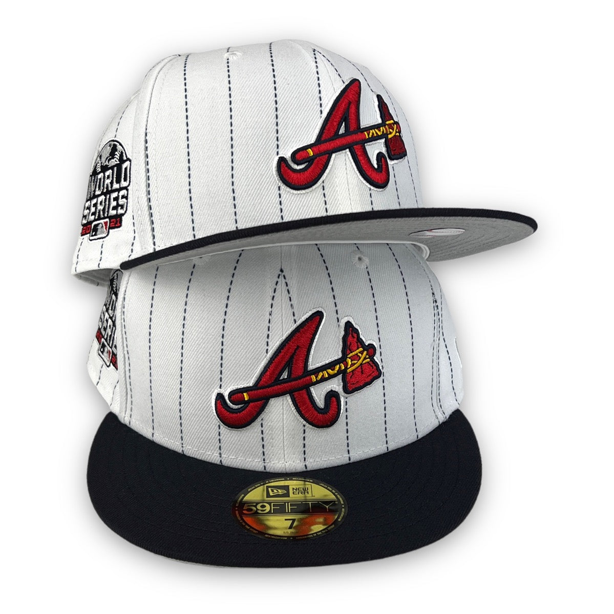 Navy Blue Atlanta Braves Gray Bottom 2021 World Series Side Patch New Era 59FIFTY Fitted 73/8