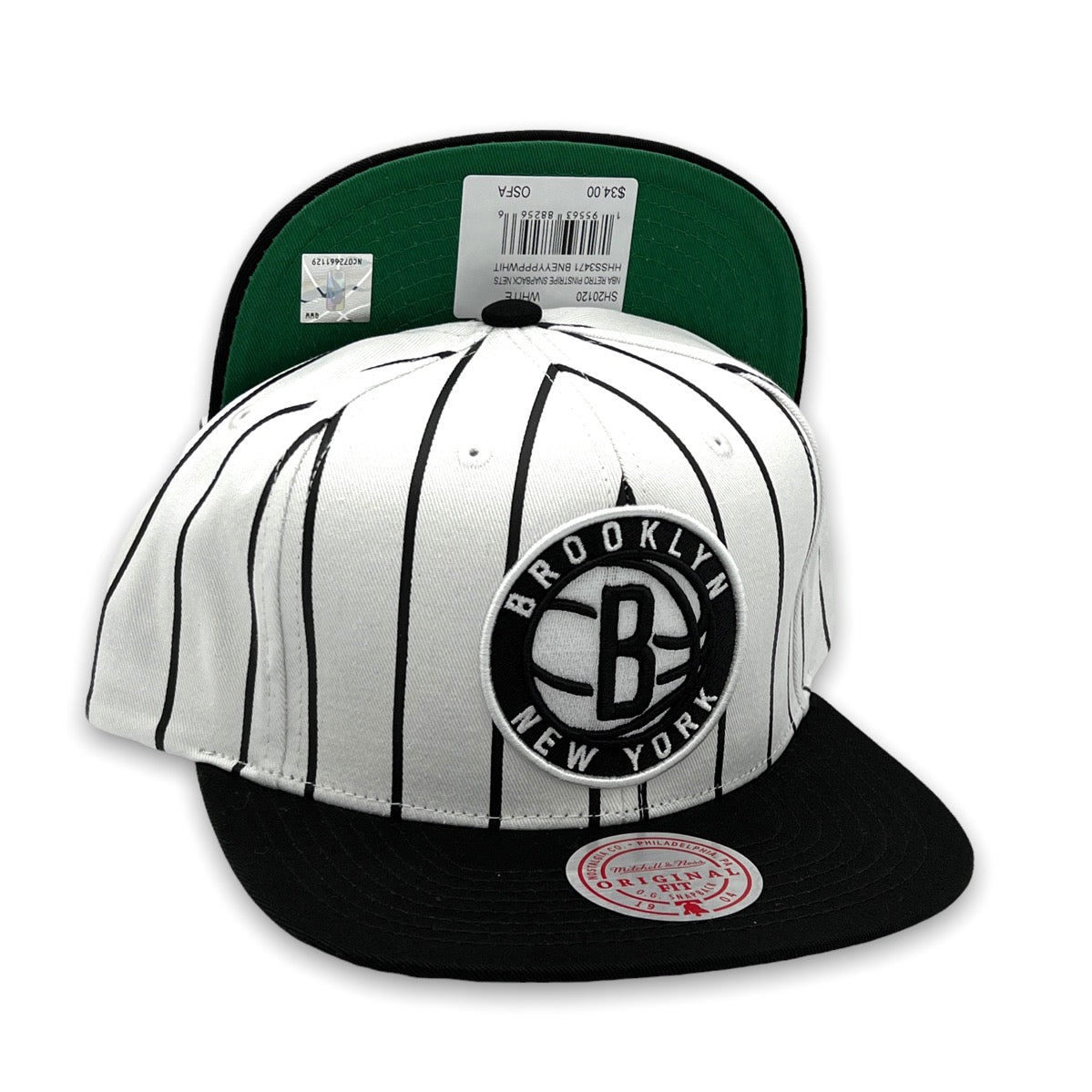 New Mitchell & Ness Brooklyn Nets Pro Crown Snapback Hat Cap Natural  White Black