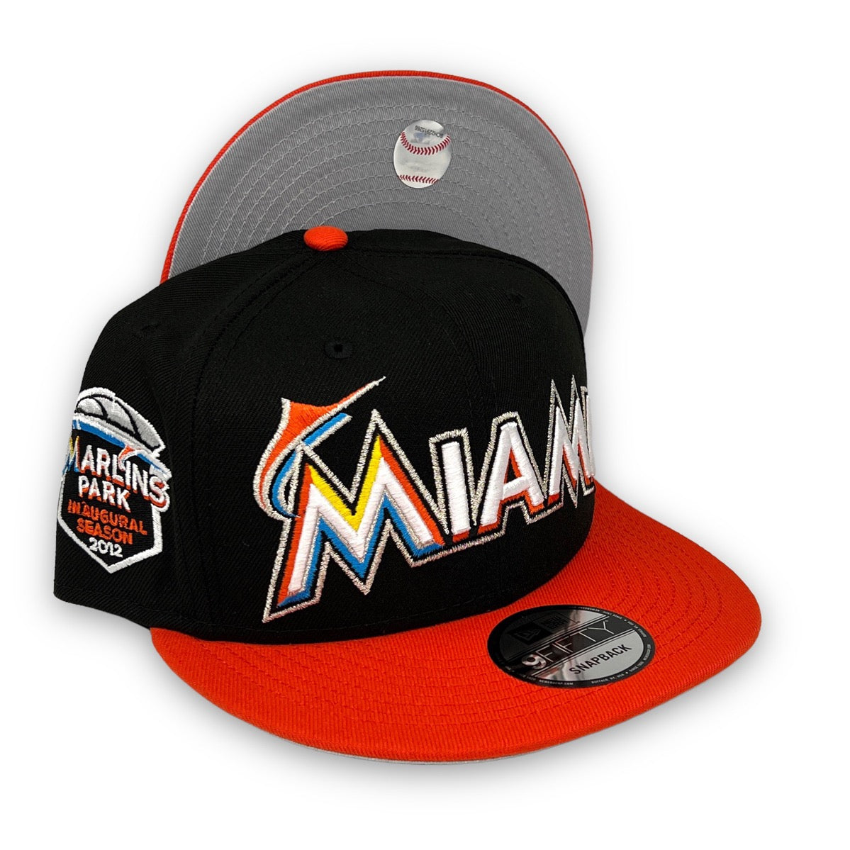 Marlins 12 IS. 9FIFTY New Era Black & Orange Snapback Hat Grey Bottom – USA  CAP KING