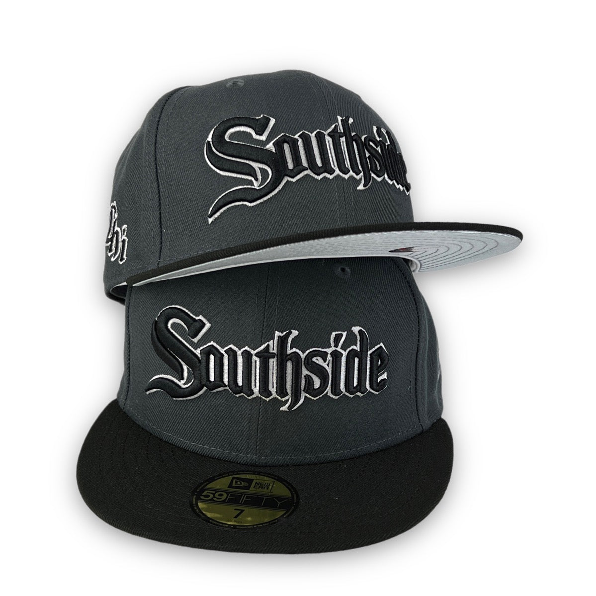 Southside White Sox. New Era 59FIFTY Graphite & Black Hat Silver Botto –  USA CAP KING