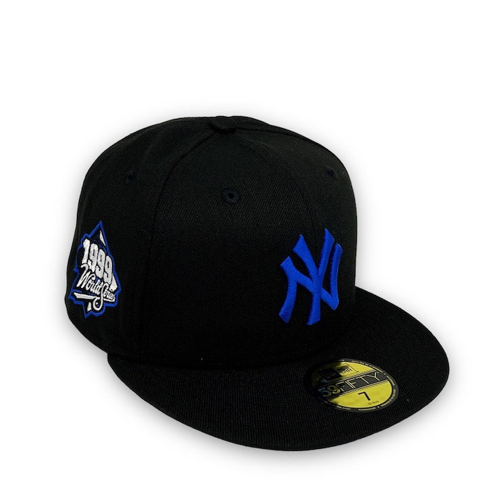 Yankees 99 WS New Era 59FIFTY Black Fitted Hat Royal Blue Bottom – USA CAP  KING