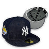 Yankees 99 WS New Era 59FIFTY Denim Navy Fitted Hat Gray Bottom