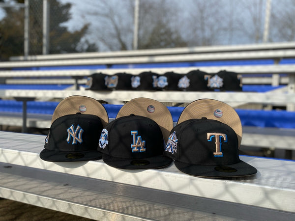 Boujee Flex Coll. Dodgers Yankees Rangers New Era 59FIFTY Hat Tan Bottom