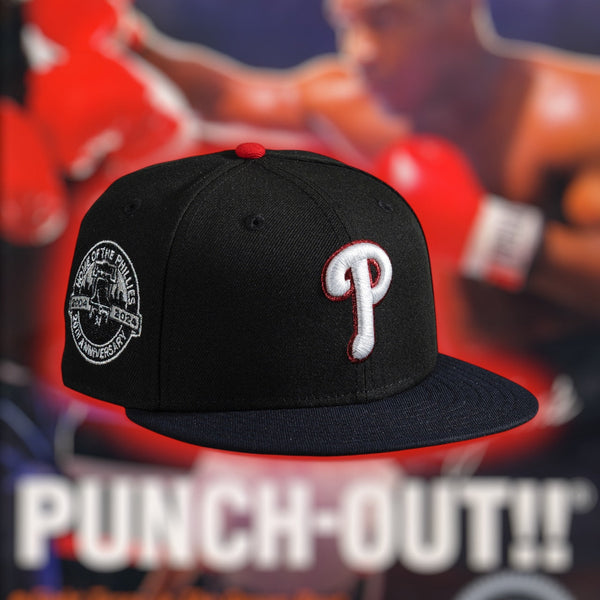 punch-out BLACK AND NAVY PHILLIES NEW ERA HAT
