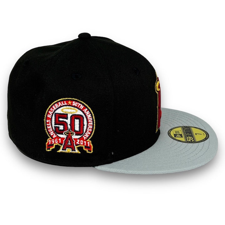 LOS ANGELES ANGELS 50TH ANNIVERSARY BLACK ICY BRIM NEW ERA FITTED HAT –  Sports World 165