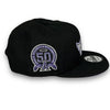 Angels 50th New Era 9FIFTY Black Snapback Hat Purple UV