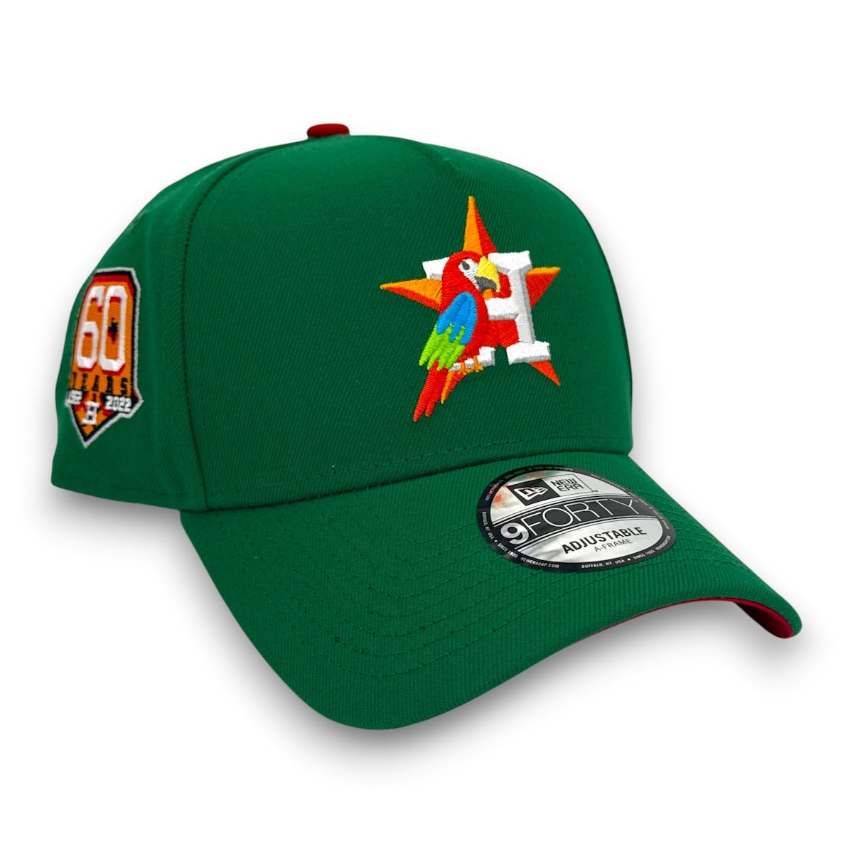 Green baseball cap with colorful logo and '9FORTY' brand on a white background