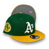 Athletics 72 WS New Era 9FIFTY Green & Yellow Snapback Hat Grey Botton