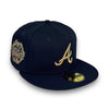 Braves Laurel Side Patch 59FIFTY New Era Navy Fitted Hat C Green Bottom