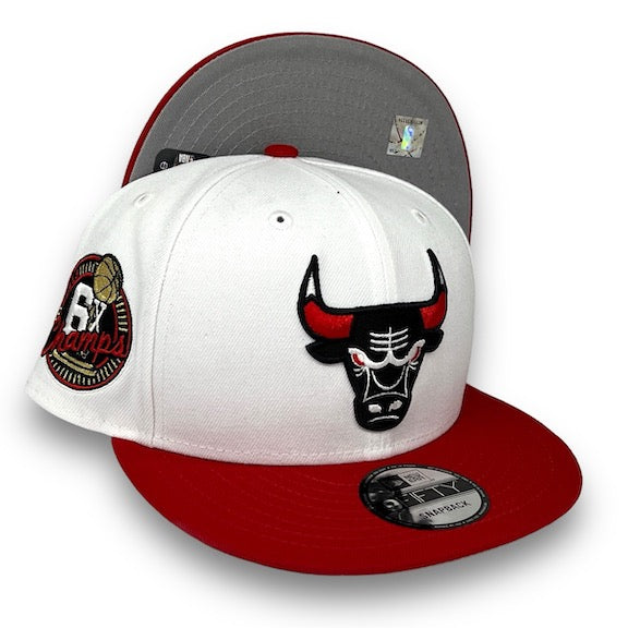 Bulls 6x Champs 9FIFTY New Era White & Red Snapback Hat
