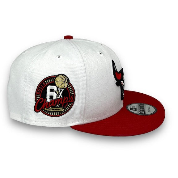 Bulls 6x Champs 9FIFTY New Era White & Red Snapback Hat