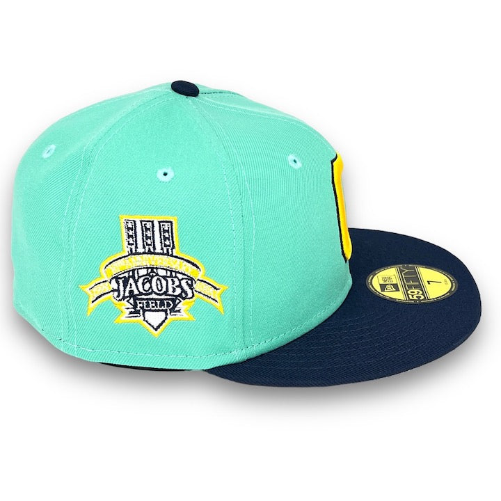 Cleveland Indians New Era 59FIFTY Mint & Light Navy Hat Gray Botton