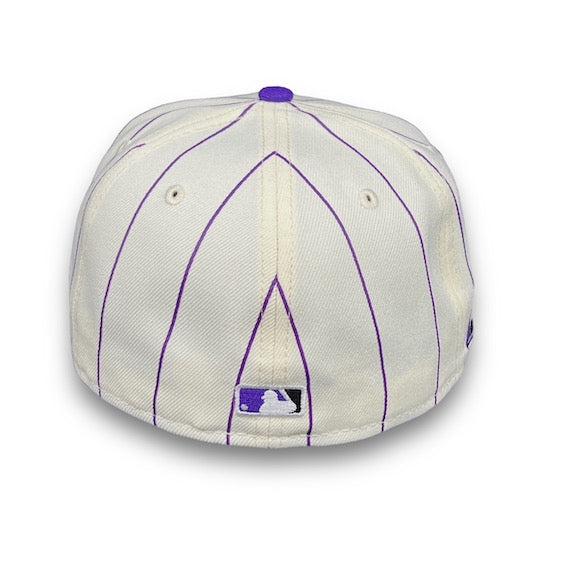 Colorado Rockies Stripes 59FIFTY New Era Off White & Purple Fitted Hat Grey Bottom