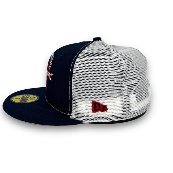 Indianapolis Indians 59FIFTY Trucker New Era White & Light Blue Fitted Hat Grey Bottom