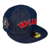 Indians AL New Era 59FIFTY Denim Fitted Hat Green Bottom