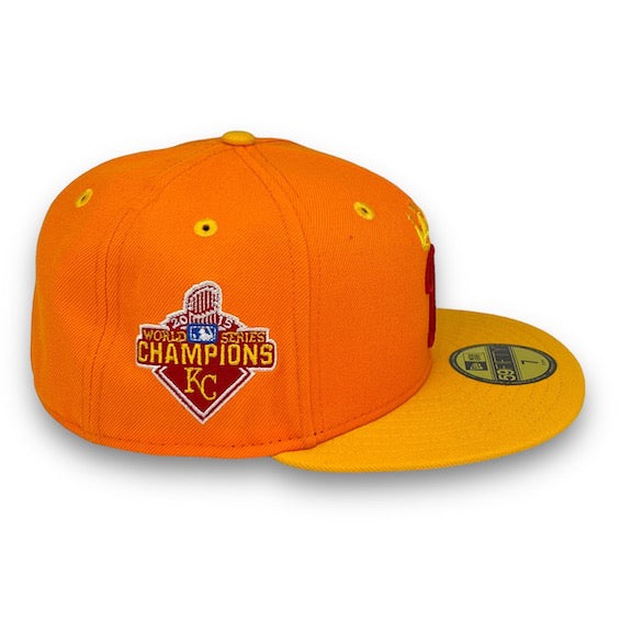 Kansas City Royals 15 WS 59FIFTY New Era D Orange & Yellow Fitted Hat S Grey UV