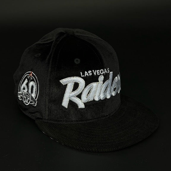 Las Vegas Raiders 59FIFTY New Era Black Velvet & Black Corduroy Fitted Hat Grey Bottom