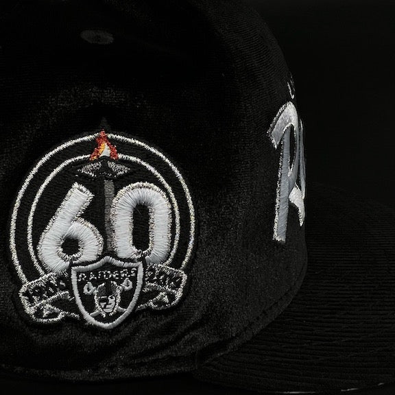 Las Vegas Raiders 59FIFTY New Era Black Velvet & Black Corduroy Fitted Hat Grey Bottom