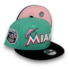 Marlins 12 I.S. 9FIFTY New Era Mint & Black Snapback Hat Pink Bottom