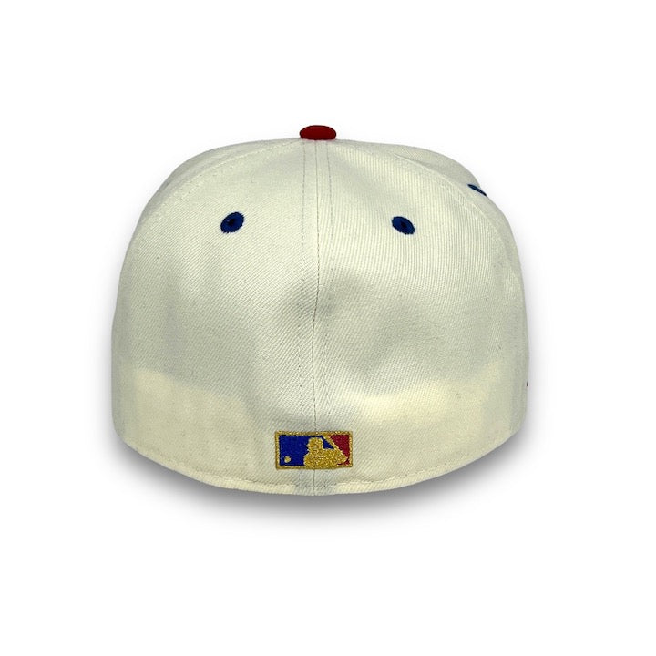 Mets 25th Anni. 59FIFTY New Era Off White & SB Blue Fitted Hat Green Bottom