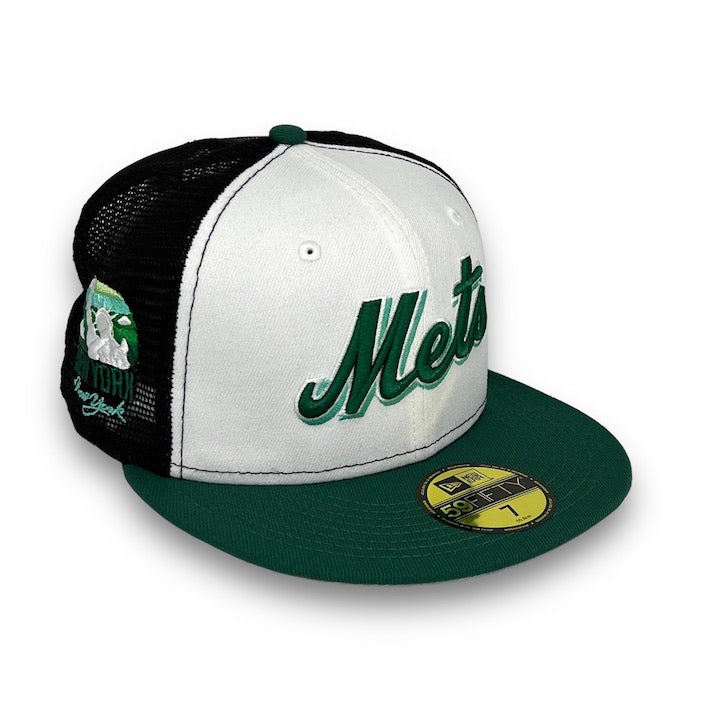 Mets Liberty 59FIFTY Trucker New Era White & Black Fitted Hat Snow Grey Bottom