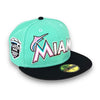 Miami Marlins 12 IS New Era 59FIFTY Mint & Black Hat Pink Botton