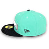Miami Marlins 12 IS New Era 59FIFTY Mint & Black Hat Pink Botton