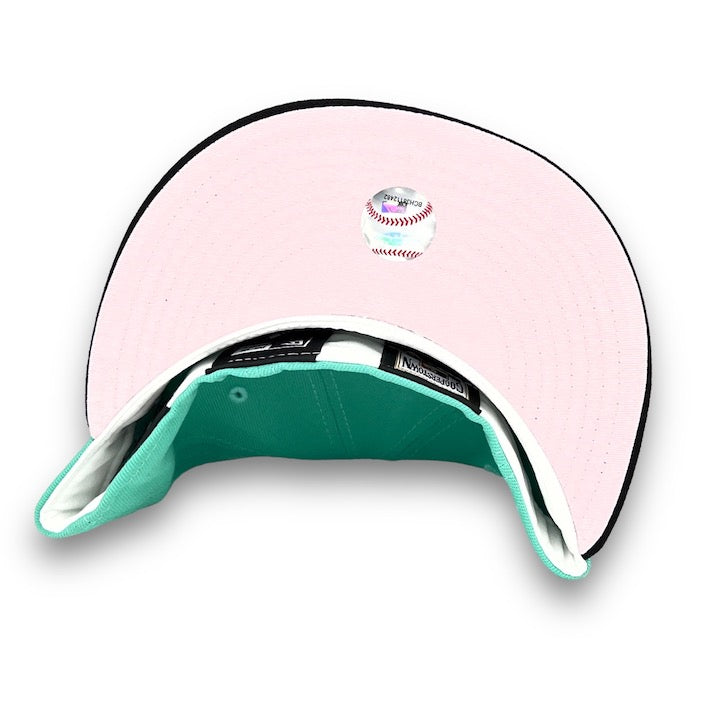 Miami Marlins 12 IS New Era 59FIFTY Mint & Black Hat Pink Botton