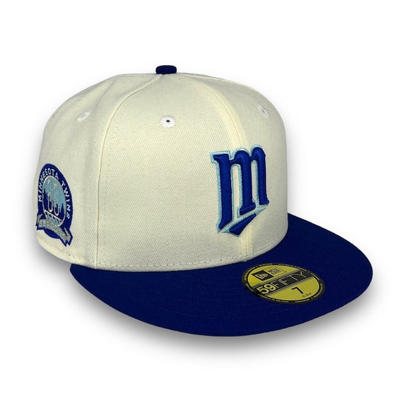 Minnesota Twins 59FIFTY New Era Off White & Royal Fitted Hat D. Blue Bottom