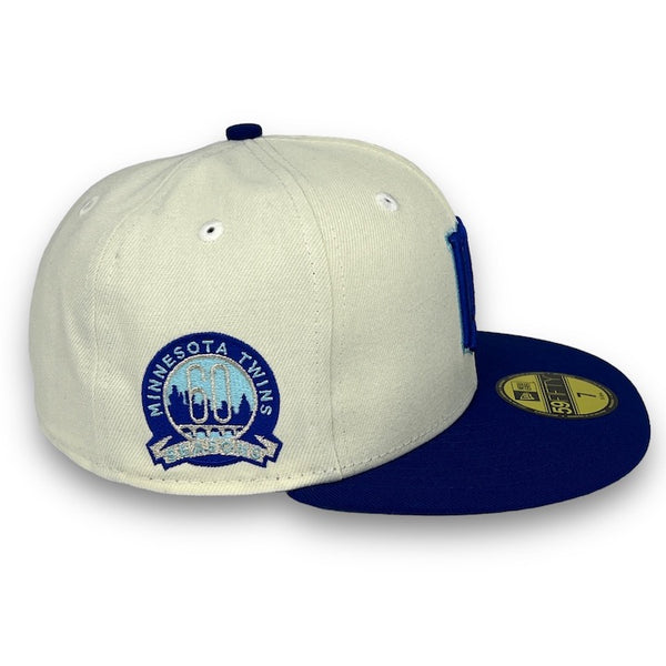Minnesota Twins 59FIFTY New Era Off White & Royal Fitted Hat D. Blue Bottom