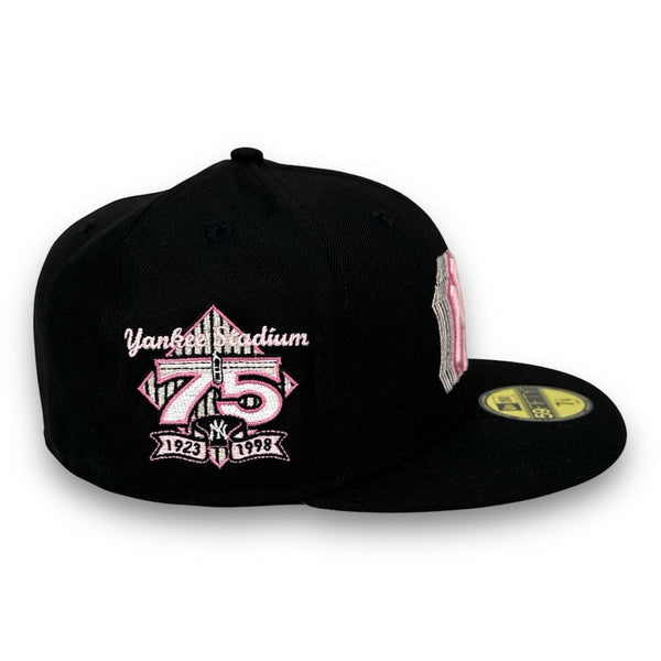 NY Yankees 75 59FIFTY Fitted Black Hat Pink UV