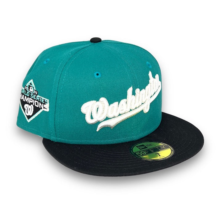 Nationals 19 WS New Era 59FIFTY NW Green & Black Hat Snow Grey Botton