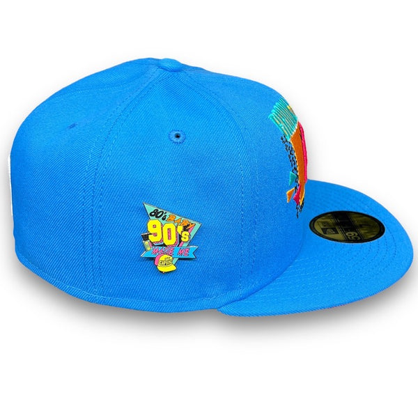 Nets Retro 59FIFTY New Era Blue Reef Fitted Hat Deep Pink Bottom