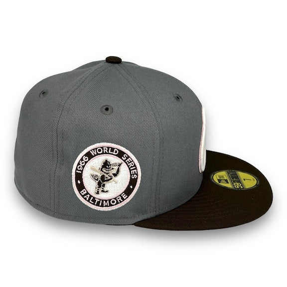Orioles 66 WS New Era 59FIFTY Grey & Walnut Fitted Hat Pink UV