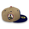 Pirates R. Clemente 59FIFTY New Era Camel & R. Blue Fitted Hat Kelly Bottom
