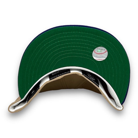 Pirates R. Clemente 59FIFTY New Era Camel & R. Blue Fitted Hat Kelly Bottom