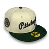 Pirates Stadium 59FIFTY New Era Off White & C. Green Fitted Hat Wheat Bottom