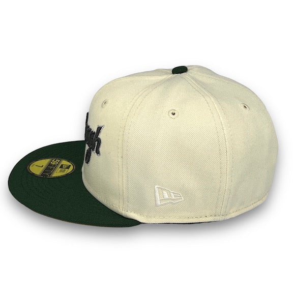 Pirates Stadium 59FIFTY New Era Off White & C. Green Fitted Hat Wheat Bottom