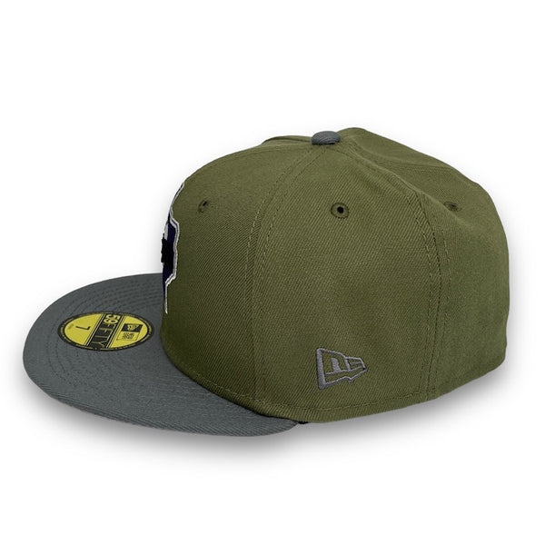 Rangers Stadium 59FIFTY New Era Green Bark & Storm Gray Fitted Hat Gray Bottom