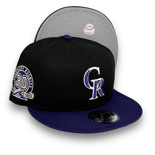 Rockies 30th Anni. New Era 9FIFTY Black & Purple Snapback Hat Grey Botton