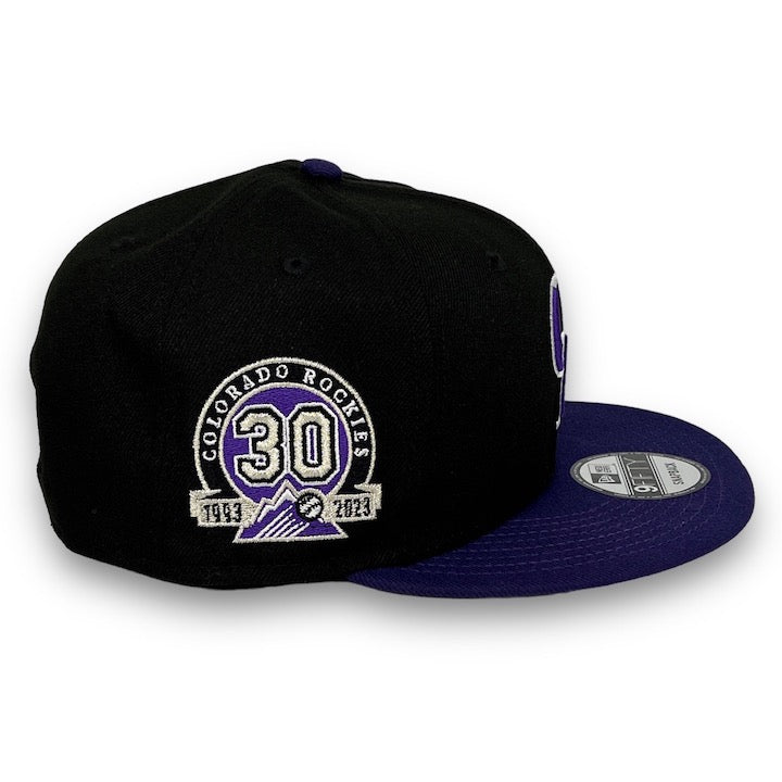 Rockies 30th Anni. New Era 9FIFTY Black & Purple Snapback Hat Grey Botton