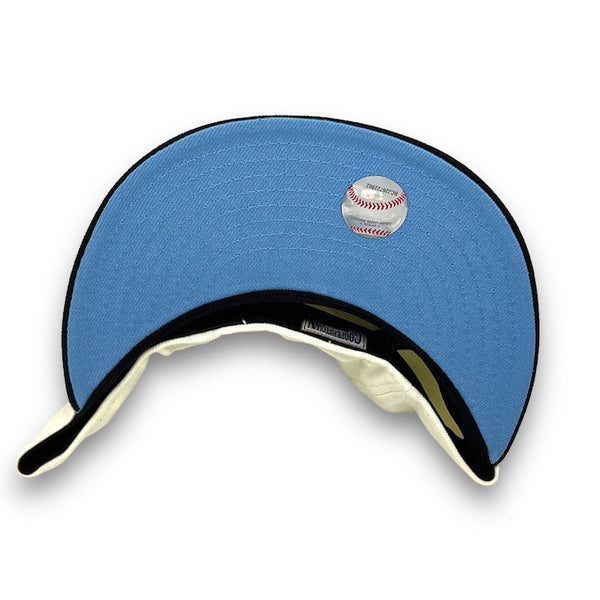 SF Giants 02 WS 59FIFTY New Era Off White & Black Fitted Hat New Blue Bottom