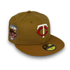 Twins 14 ASG 59FIFTY New Era Wheat & L Bronze Fitted Hat Sky Blue Bottom