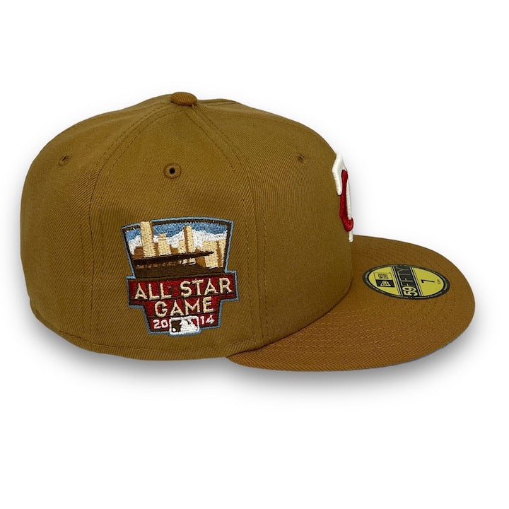 Twins 14 ASG 59FIFTY New Era Wheat & L Bronze Fitted Hat Sky Blue Bottom