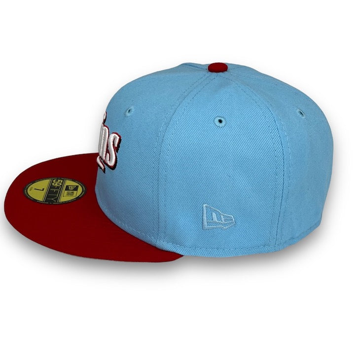 Twins Bomba Squad 59FIFTY New Era Dosc. Blue Bark & Red Fitted Hat Gray Bottom
