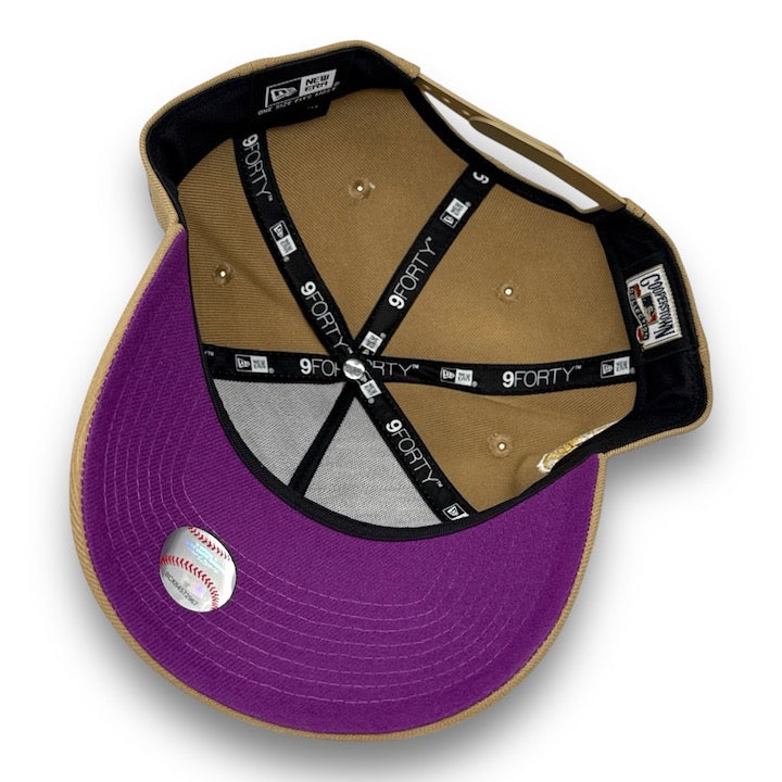 Yankees 50WS New Era 9FORTY AF Khaki Snapback Hat Purple UV